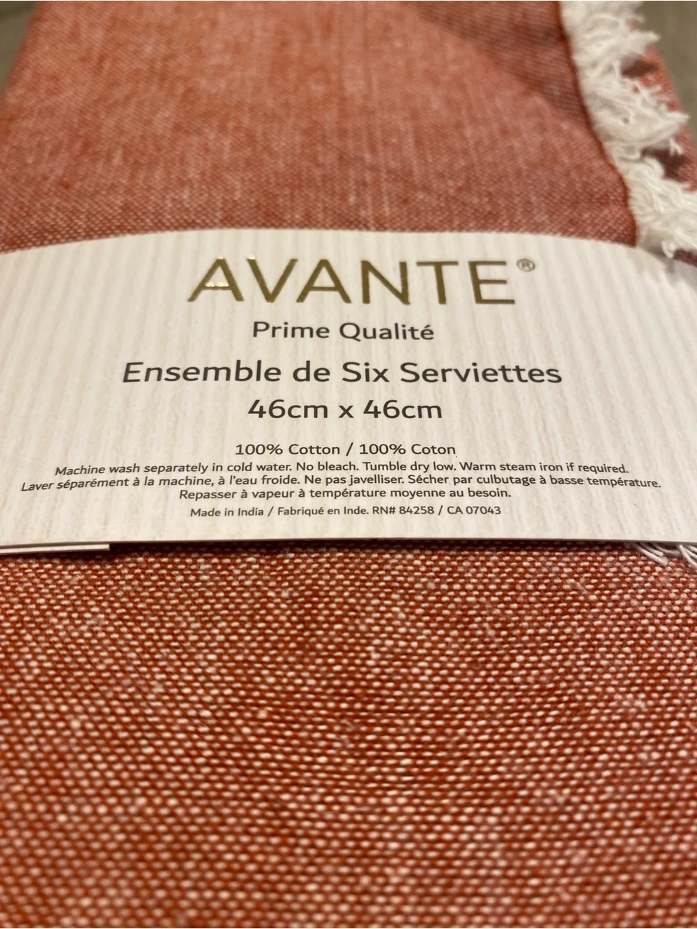 Avante Rust Orange Fringe Cotton Napkin Set (6)